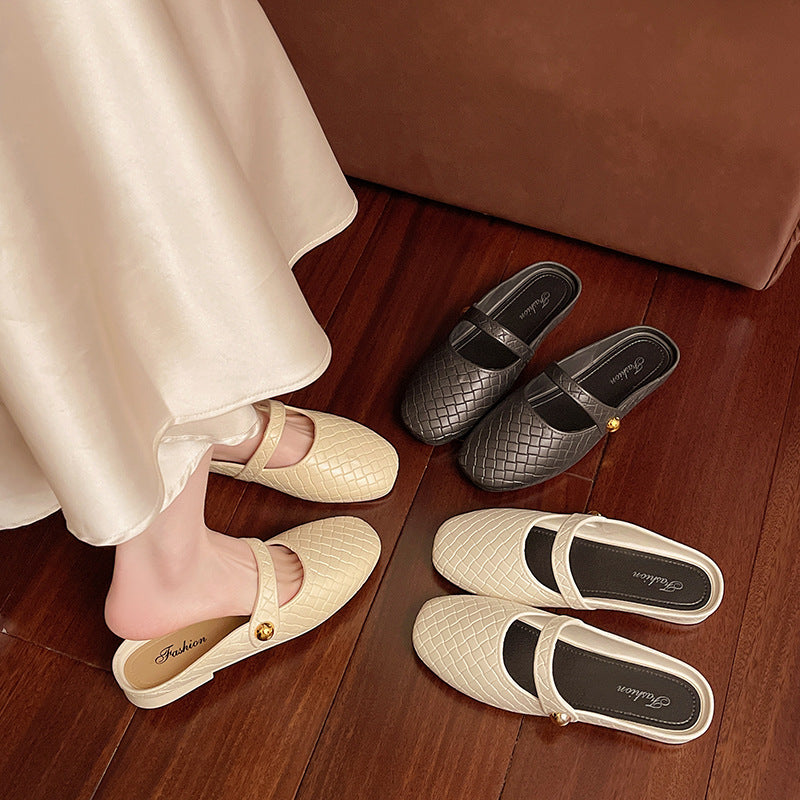 Baotou half slippers for women 2025 summer new arrivaloutweark-stylefrench evening styleeleganteasiest for match single shoes half bag sandals