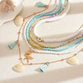 European and american cross-border jewelry: bohemian polymer clay beaded necklace, unique starfish and seashell pendant layered necklace for women