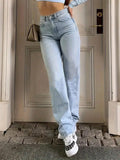 Fashion washed straight-legjeans women's high waistslimming lookloosedraped wide-leg mop pantseasiest for matchcasualpants