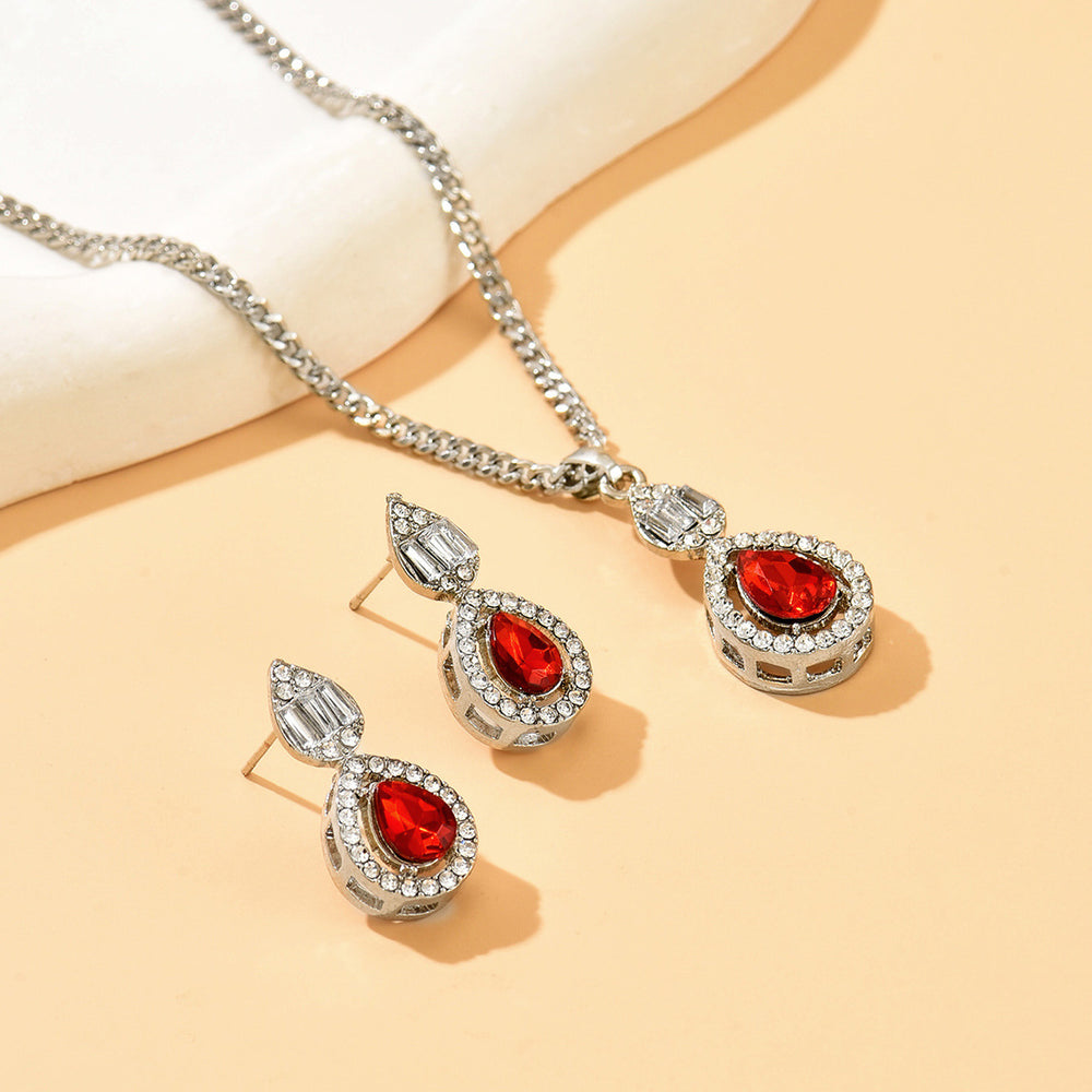 hot-selling stylishfashion water drop pendant necklace for women sweetelegantclassy sense diamond-encrusted bridal jewelry set