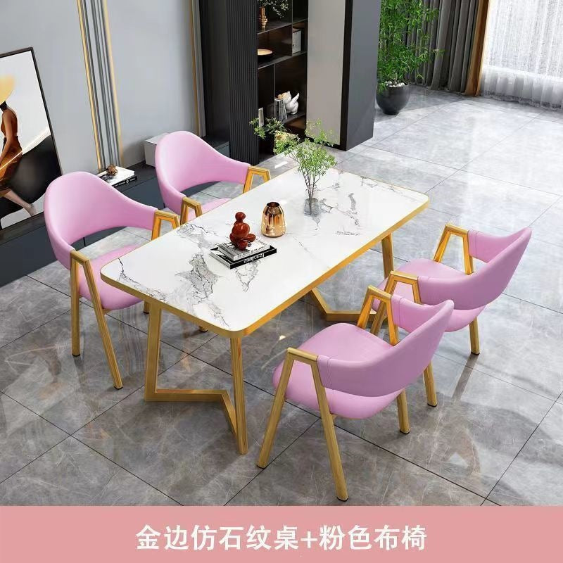 Nordic light luxury negotiation table and chair combination milk tea shop imitation rock slab rectangular in stock reception table and chair combination dining table and chair