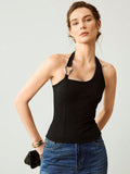Fashionexportnew arrival yoga sports vest women's quick-drying training dance metal buckle decoration halter neck slim-fitting tops