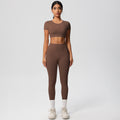European and american nude feel compression quick-dry short sleeve yoga set outdoor casual training fitness apparel running sports set for women