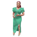 Special offer: african women's plus size slim-fit stretch maxi dress with beaded ruffle shoulder – trendy export style
