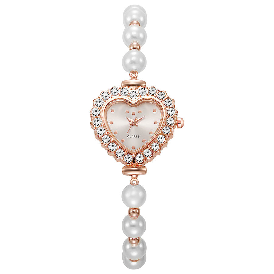 New arrivalfashionelegant small rhinestone women's watch heart diamond-encrusted preppy style small dial pearl bracelet watch