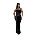 C7027 cross-border   independent station fashion women's hot diamond solid color mesh dress new