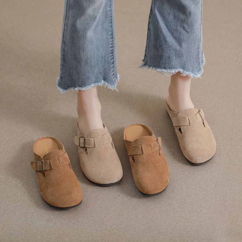 Retro style slippers for women summeroutwear2024new arrival half-cover couple style thick sole toe-cap half slippers stain-resistant sandals