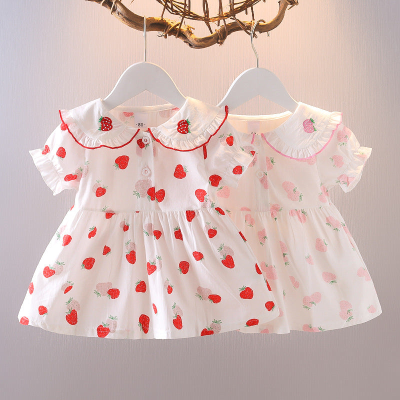 Dropshipping  new strawberry kids' dress - summer short sleeve baby princess dress - in stock for toddlers and young children