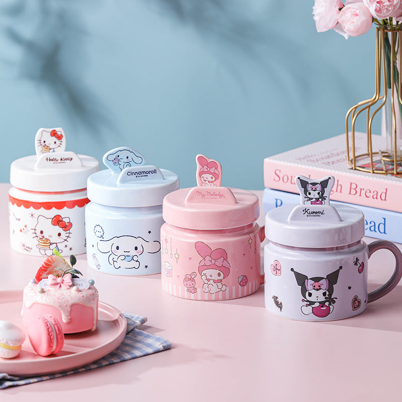 Sanrio ceramic mug Hello Kitty mobile phone holder cup lid high value coffee cup couple cute drinking cup