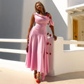 European and american cross-border women's fashion  summer new arrival: elegant pink floral off-the-shoulder mid-length evening gown dress