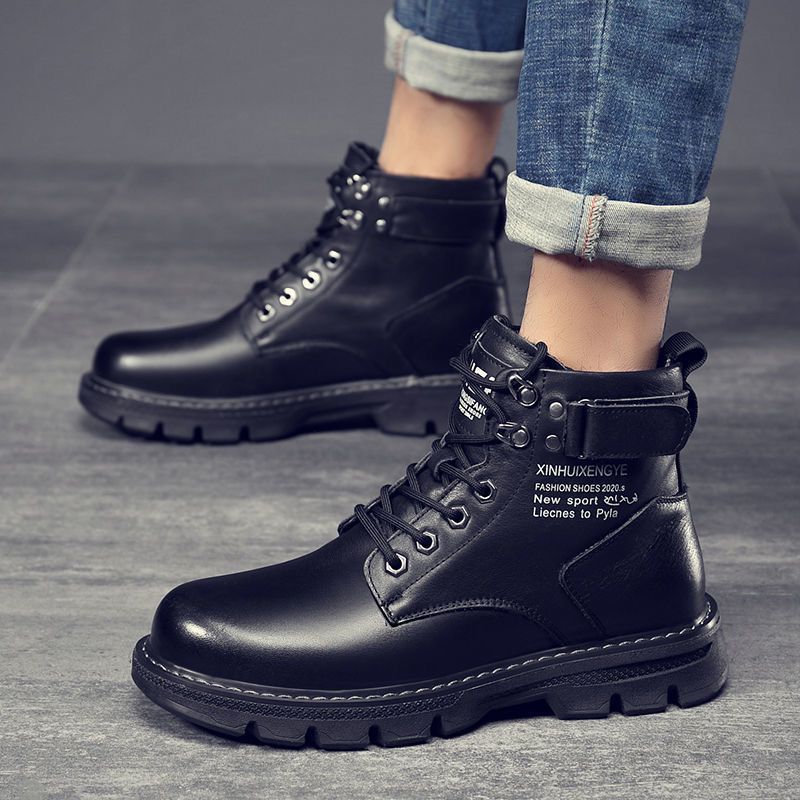 Boots men's spring 2025 new arrival high-top british style black workwear motorcycle leather boots spring & fallcasual leather shoes