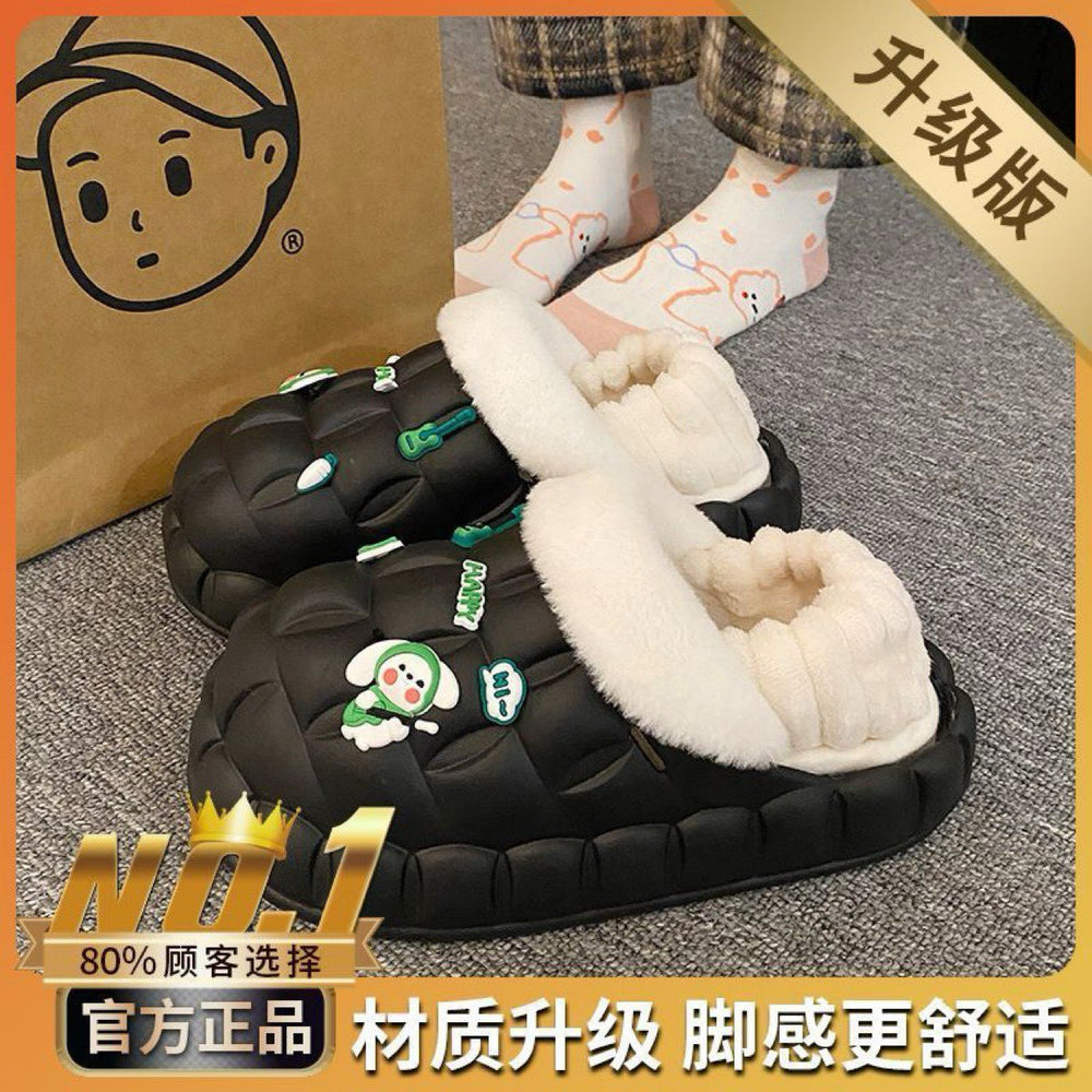 2025 cotton slippers - removable & washable, women's winter home & outdoor wear, thick sole, closed heel, fleece-lined, cartoon design, warm & cozy