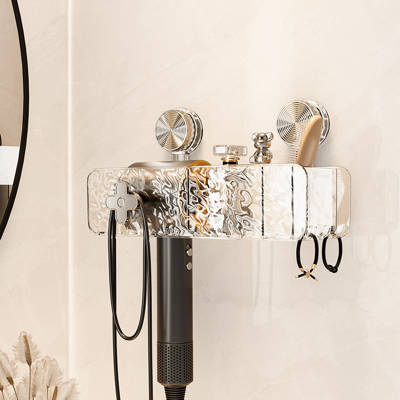 Suction cup hair dryer holder - minimalist luxury design, no-drill bathroom organizer, all-in-one hanging rack for home use