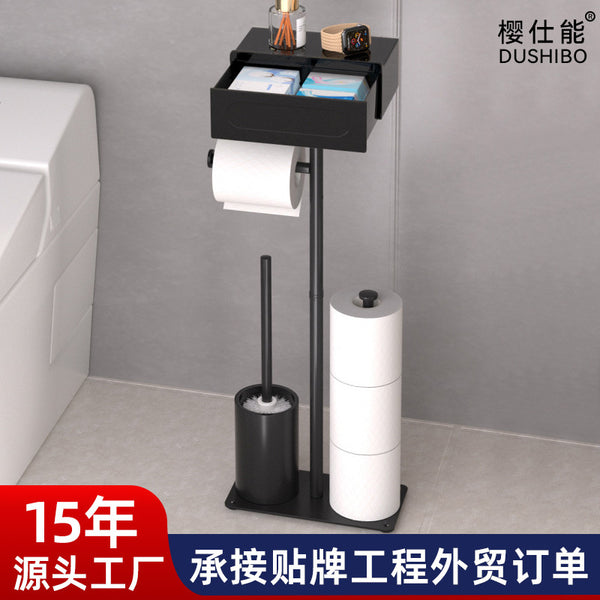 Foreign trade toilet tissue holder Floor-to-ceiling vertical roll holder Toilet brush Bathroom floor toilet paper holder Drawer No punching