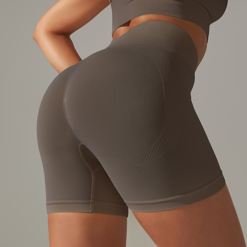 seamless tight pure color peach hip lifting high waist body shaping yoga shorts sports running fitness three-quarter pants for women