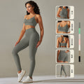 seamless peach beautiful back five-piece set pure color high waist tight jacquard beautiful back bra vest yoga pants suit