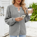 Fashion cross-border export women's clothing new arrival   loosecasual round neck sweater one-row button tops trendy