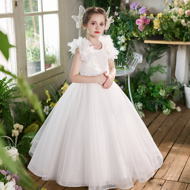 Girls' formal dress - european & american style, cross-border flower girl wedding dress, light luxury high-end mesh children's dress, elegant birthday party gown