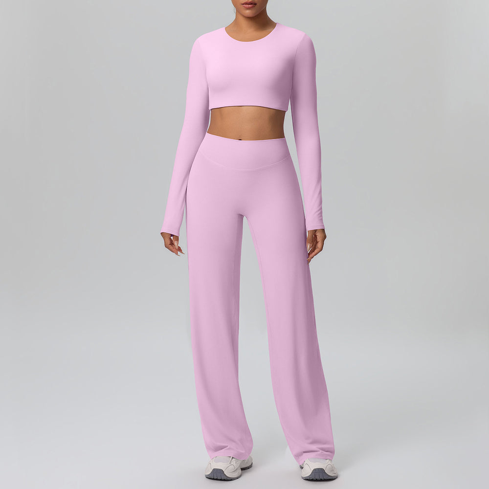 New arrival: solid color double-sided brushed microfiber seamless wide-leg activewear set - perfect for running, yoga, and fitness