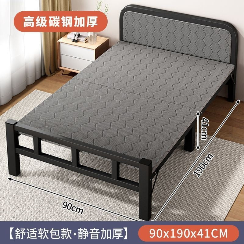 Foldable bed single bed portablefor home reinforced thickened iron frame dormitory double bed rental house simple small bed hard board