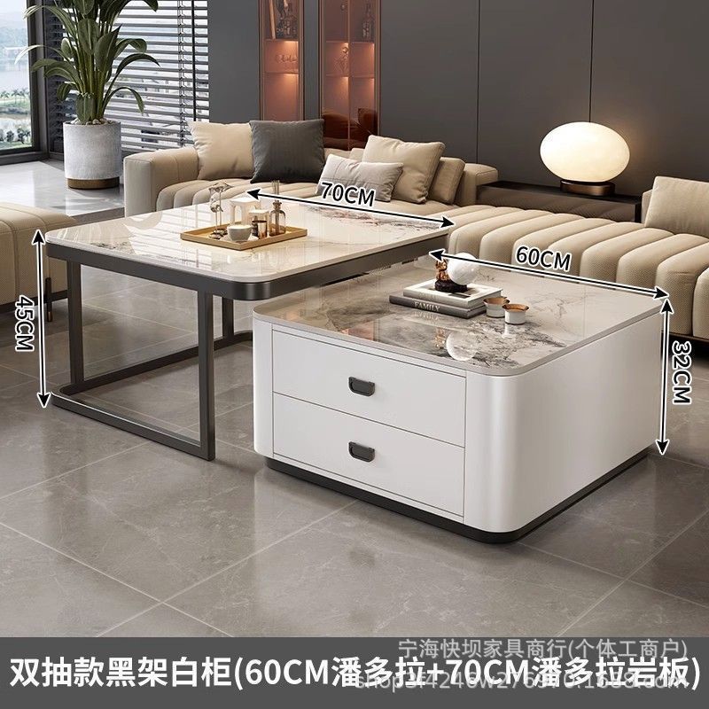 Rock slab coffee table accessible luxury modern casual square small apartment popular living room for home glass new arrival marble table