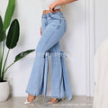 X spot-16065# cross-border european and american retro stereo bow tie slim fit medium stretch floor-length flared denim pants
