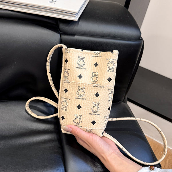 New shoulder bag niche aesthetic fashion  foreign trend printing vertical mobile phone bag high texture messenger bag