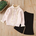 Girls' knitted sweater two-piece set,  autumn/winter new arrival, houndstooth pattern, little girl's cardigan and knit sweater outfit