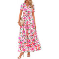 european and american retro floral short-sleeve v-neck dress - women's  summer new arrival a-line flowy vacation dress