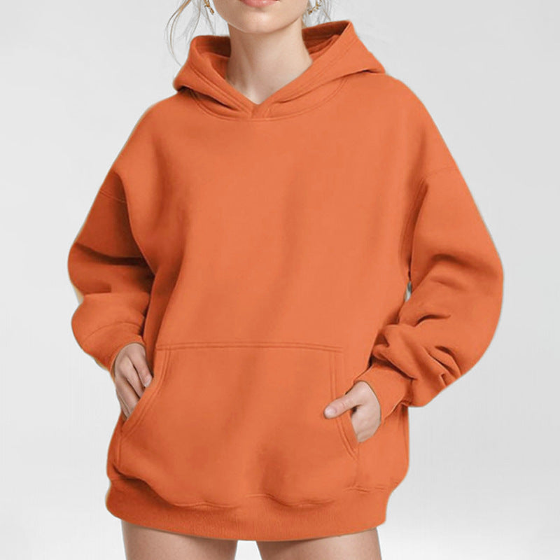cross-border e-commerce women's fashion: european and american summer new arrivals - solid color, unique casual hooded long sleeve loose fit sweatshirt