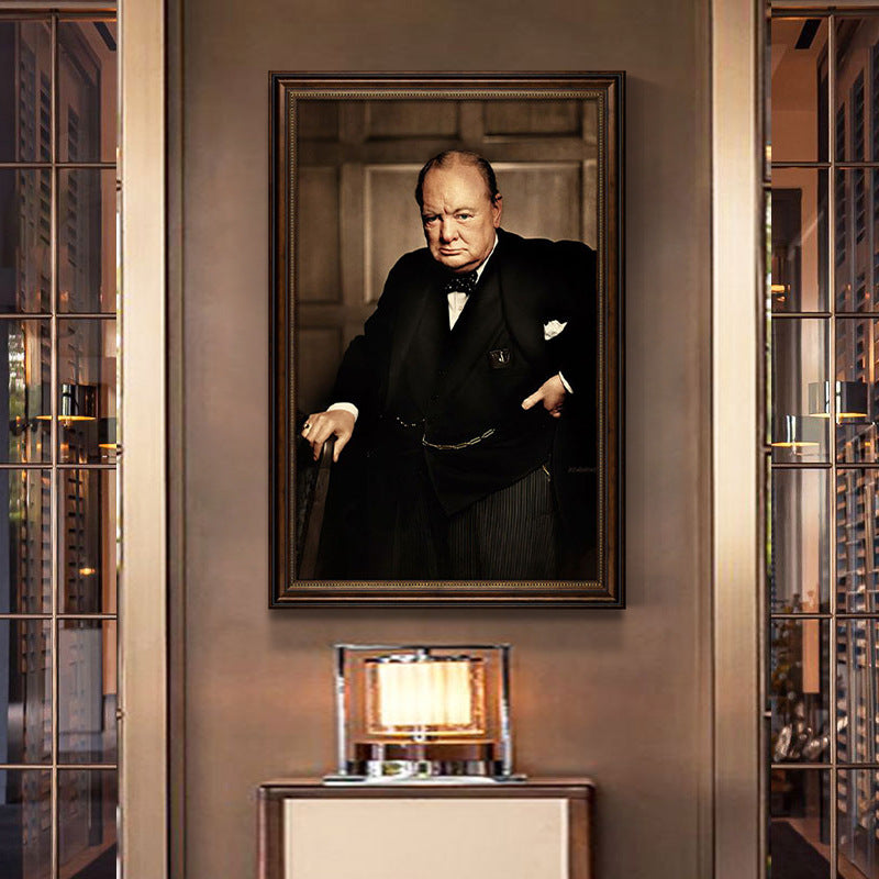 Churchill cigar bar decorative painting American celebrity retro bar club KTV box hanging painting tobacco and alcohol shop mural