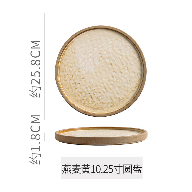 Retro stoneware western food steak plate japanese style with edge restaurant hotel for homestylish shallow plate dessert side dish plate