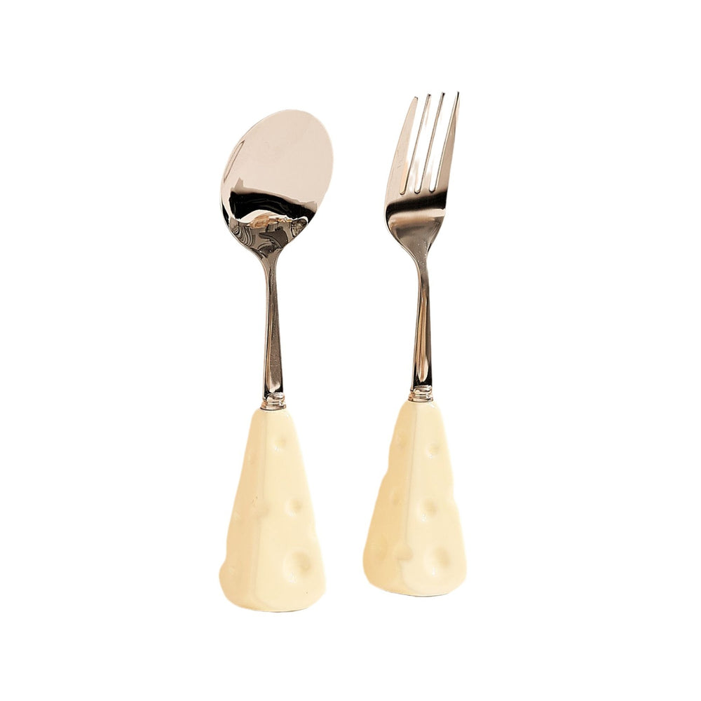 Carefully selected, instagram-worthy, high-end cheese stainless steel fork and spoon set. features a heat-resistant ceramic handle. perfect as children's cutlery