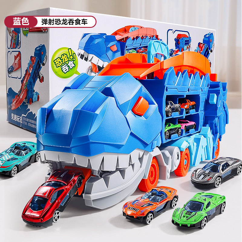 Kids tyrannosaurus rex track car toy boy dinosaur swallowing car foldable deformation competition ejection alloy car