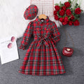 Girls' plaid long-sleeve belted dress with hood (toddler/kids)