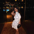 European and american cross-border women's fashion:  autumn new sleeveless halter neck backless polka dot print cinched waist mini dress