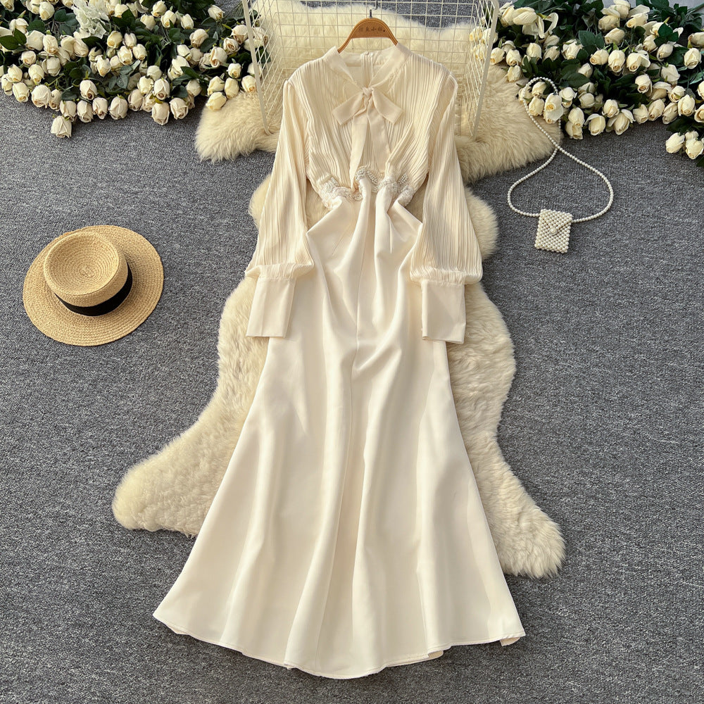 Light mature style bows strappy lantern sleeve tops high waist a-line skirt women's work clothingeleganttwo-piece setclassy sense