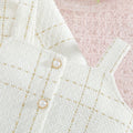 European style tweed girl's camisole set - turn-down collar long sleeve jacket & plaid autumn french two-piece dress