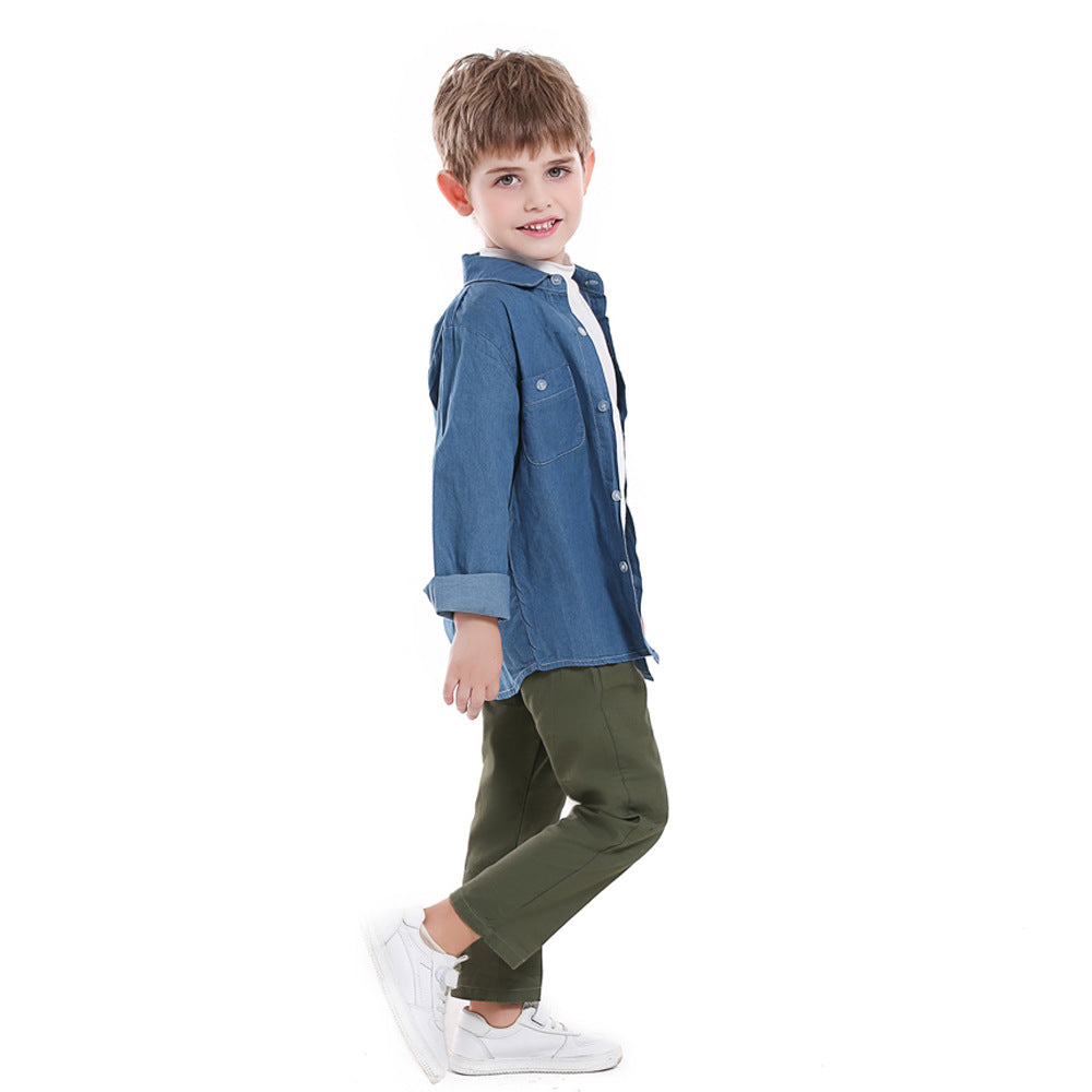 New boys' denim jacket style long-sleeve shirt - spring collection for toddlers and babies