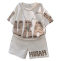 Boys' summer cool & stylish short-sleeve outfit:  new summer collection - trendy two-piece set for kids, featuring lettering and a casual, stylish look