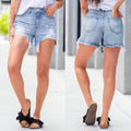 Fashion cross-border blue fashion ripped jeans asymmetrical raw edge slimming look hot pants summercasualstraight-legshorts