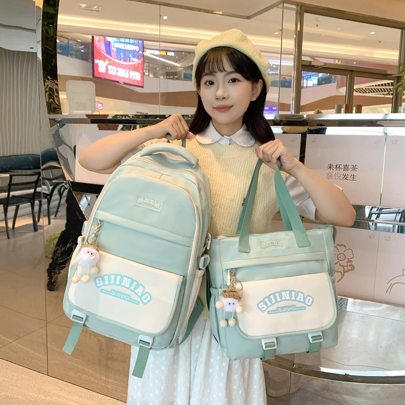 New primary school student handbag, middle school student schoolbag two-piece set, lightweight and large-capacity backpack for grades 1-9