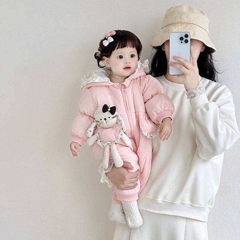 Baby clothes thickened outing clothes winterfleece-lined super cute outing clothes heattech baby winter clothes one-piece