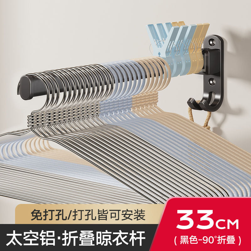 No-drill clothes hanging rod - space-saving wall-mounted garment rack for home & balcony, with multi-purpose hooks