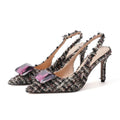 Yx stiletto heel french chic peep-toe sandals - women's 2026 autumn new collection - elegant pointed-toe slingbacks in tweed