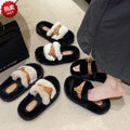 Thick sole slippers for women outwear2024fall and winternew arrivalfashionpopularfleece-lined slippers one-word outdoor cotton slippers
