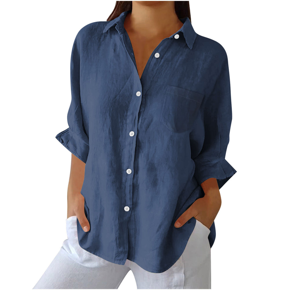 european and american  spring new arrival cotton linen button pocket shirt jacket loungewear casual women's top