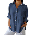 european and american  spring new arrival cotton linen button pocket shirt jacket loungewear casual women's top