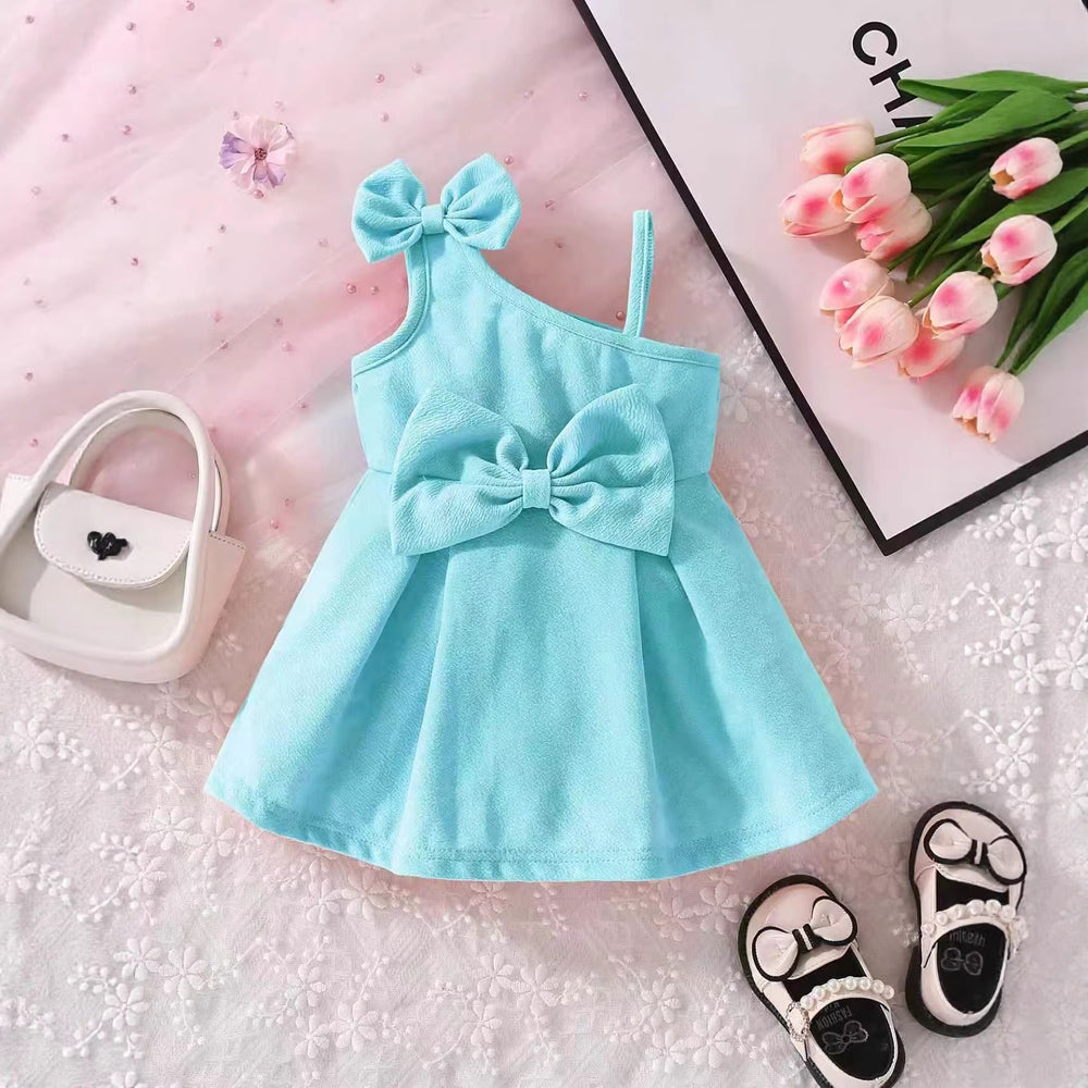 summer new girls' dress - baby girl's suspender bowknot cute dress - princess dress