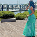 European and american style ins foreign trade elegant women's workwear printed streetwear a-line dress round neck ruched sleeveless maxi dress
